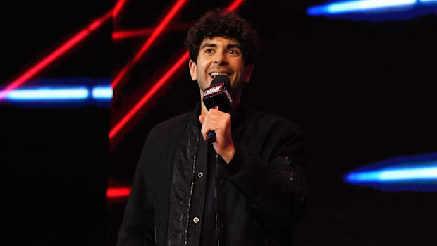 Tony Khan addresses the crowd at AEW Dynamite
